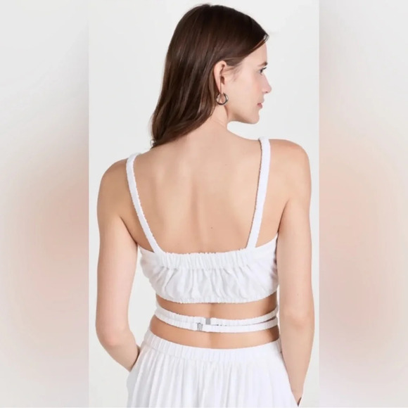 NWOT Jonathan Simkhai STANDARD Clay Washed Linen Ruched Crop Top White - Picture 3 of 15
